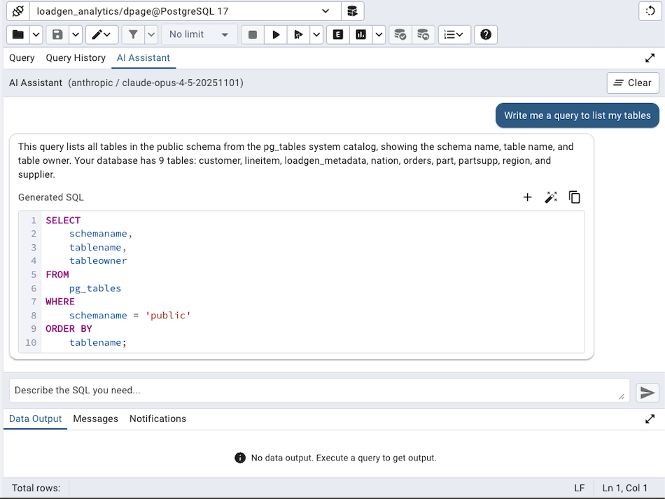 Query tool AI Assistant panel